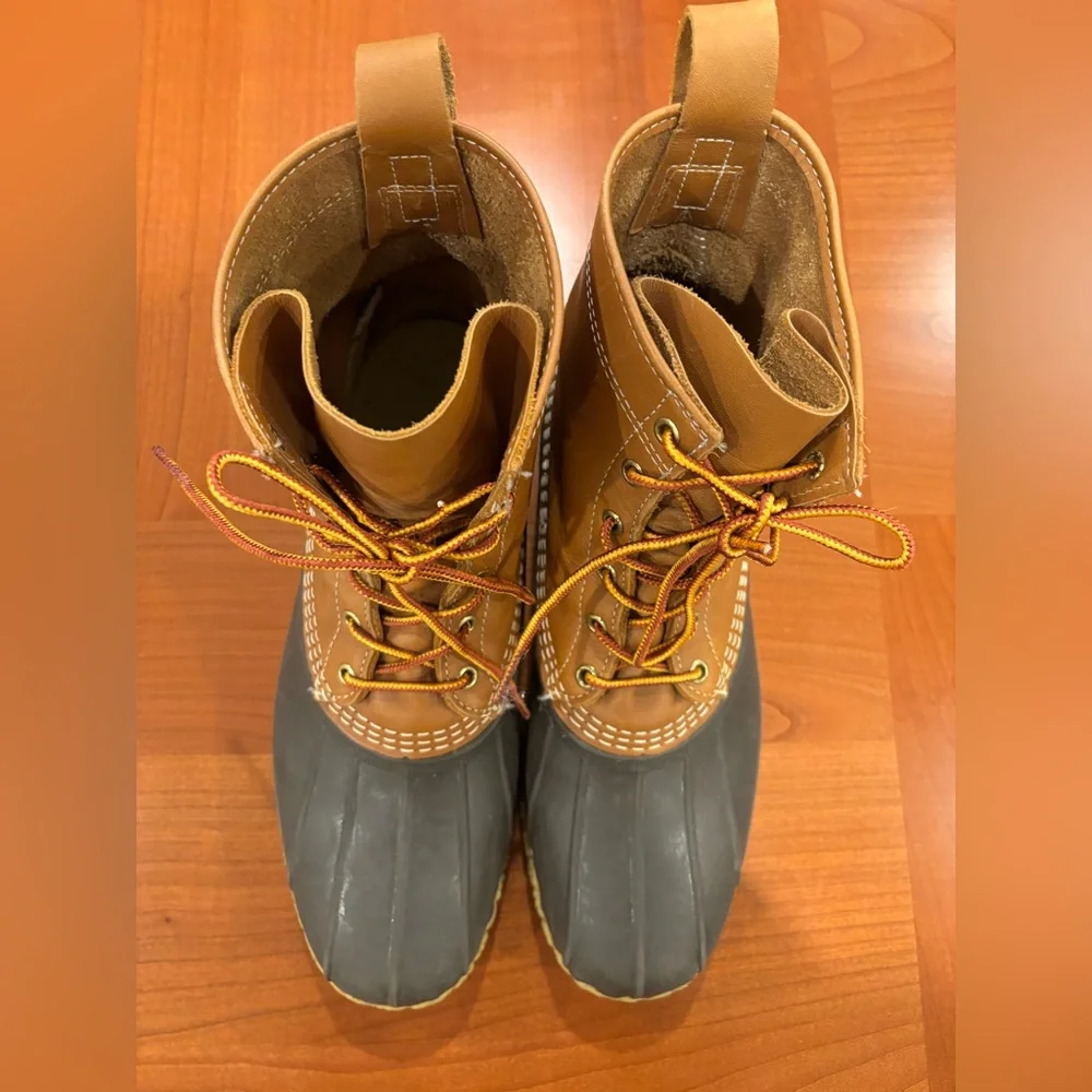 L.L. Bean Men's Tan and Brown Rain Boots/Duck Boots, 8” tall, size 11 M